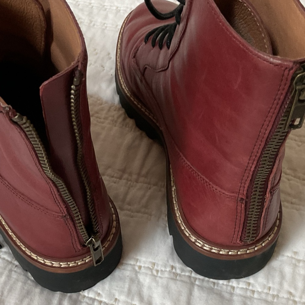 Madewell Citywalk Lugsole Lace Up Boots Rusted Burgundy Leather Women 7 - Picture 3 of 6